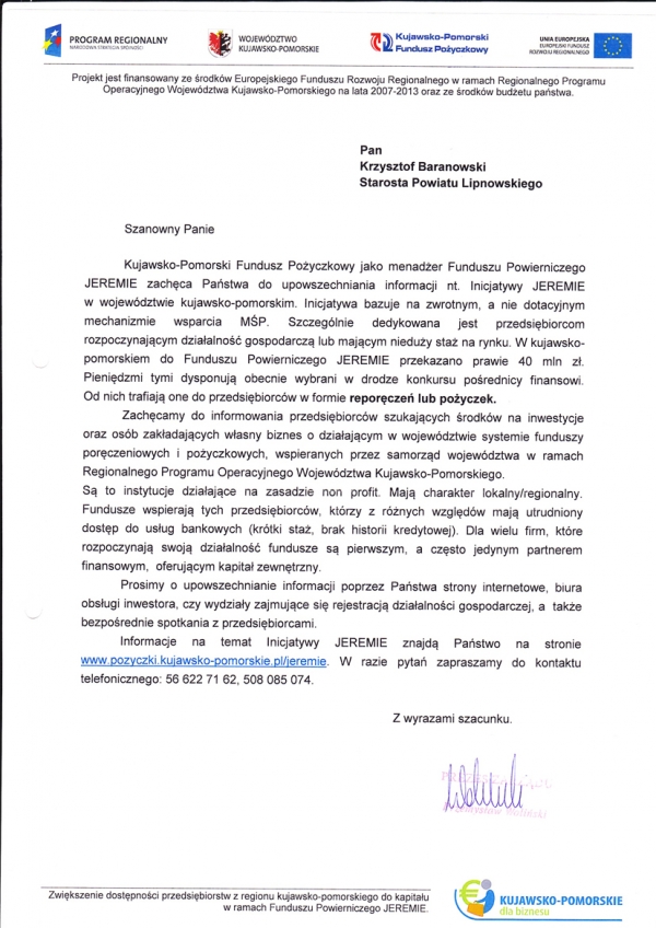 Kujawsko - Pomorski Fundusz Pożyczkowy informuje.