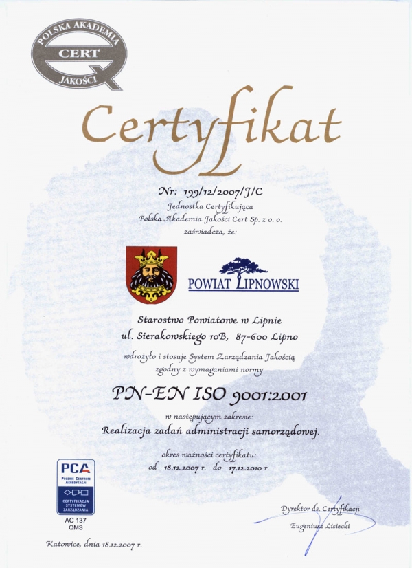Wprowadzanie systemu zarządzania jakością ISO 9001:2001 zakończone