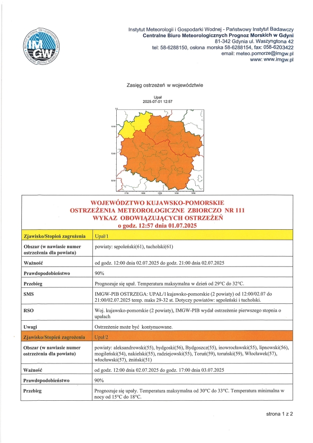 Ostrzeżenia Meteorologiczne Województwo Kujawsko-Pomorskie