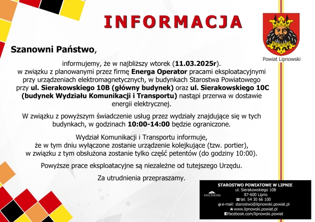 Informacja o ograniczeniu pracy urzędu