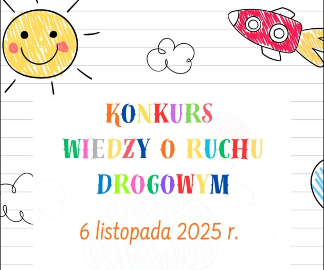Grafika ilustracyjna. Konkurs wiedzy o ruchu drogowym w ZSS w Lipnie