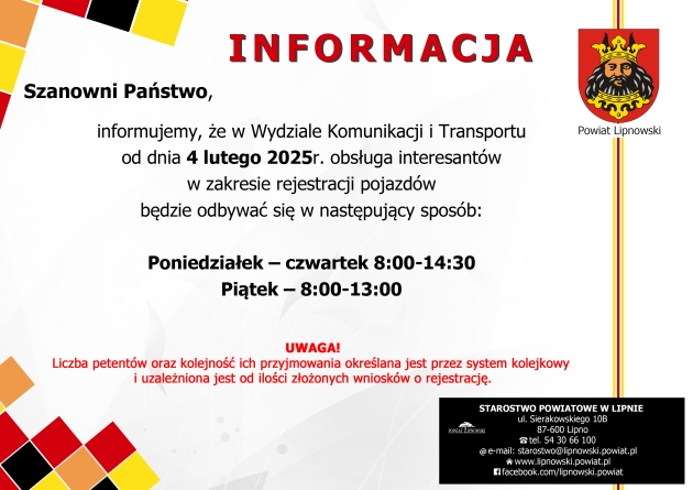 Informacja dotycząca pracy Wydziału Komunikacji i Transportu 