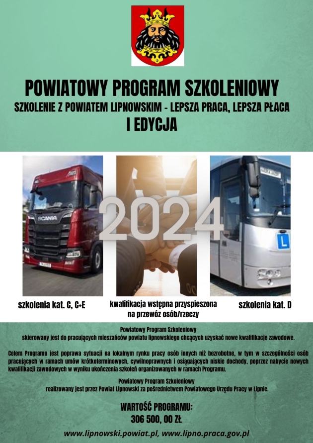 Ulotka informacyjna - &quot;Szkolenie z Powiatem Lipnowskim - lepsza praca, lepsza płaca&quot; I Edycja Powiatowego Programu Szkoleniowego