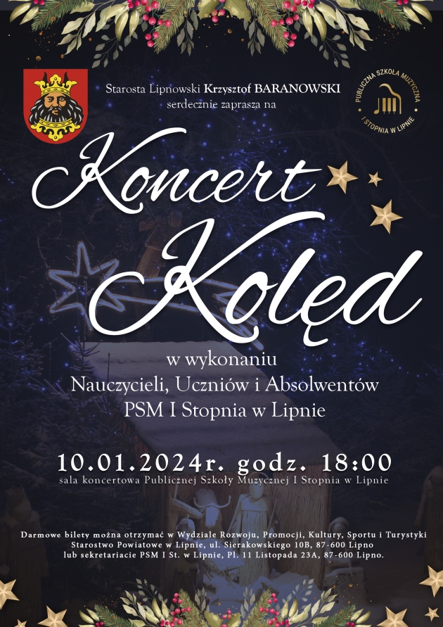 Plakat promujący drugi koncert kolęd - 10.01.2024