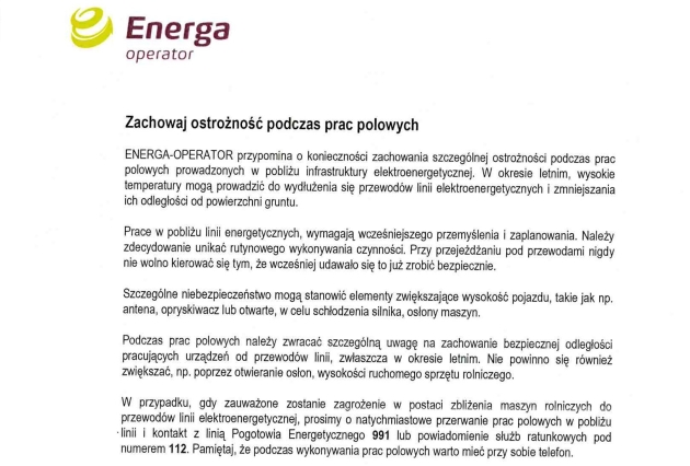 Informacja Energa Operator 