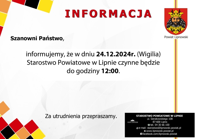 Informacja o godzinach pracy urzędu