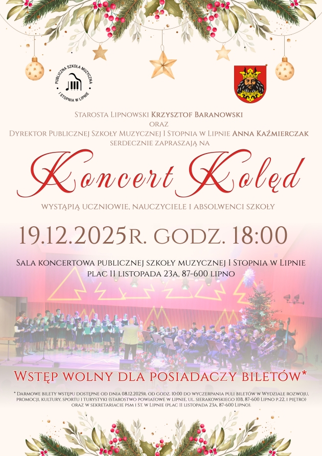 Koncert kolęd w PSM I St. w Lipnie (plakat)