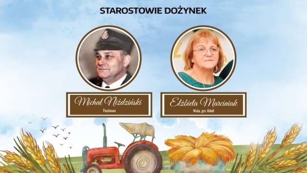 Grafika dożynkowa z wizerunkiem tegorocznych Starostów Dożynkowych 