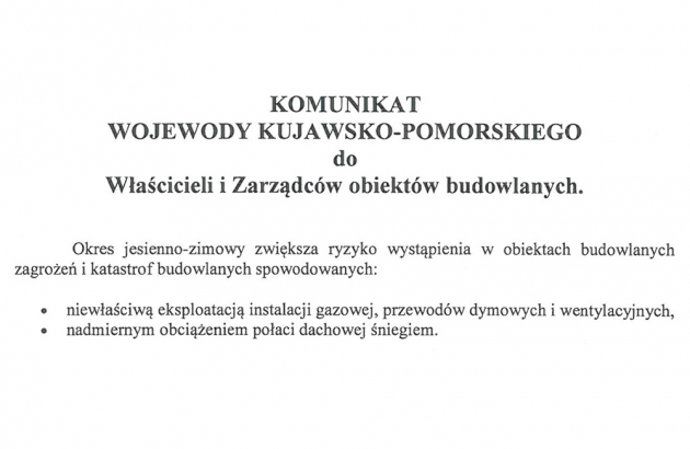 Wojewoda Kujawsko-Pomorski do właścicieli i zarządców obiektów budowlanych