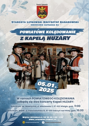 Plakat - Powiatowe Kolędowanie z Kapelą Huzary