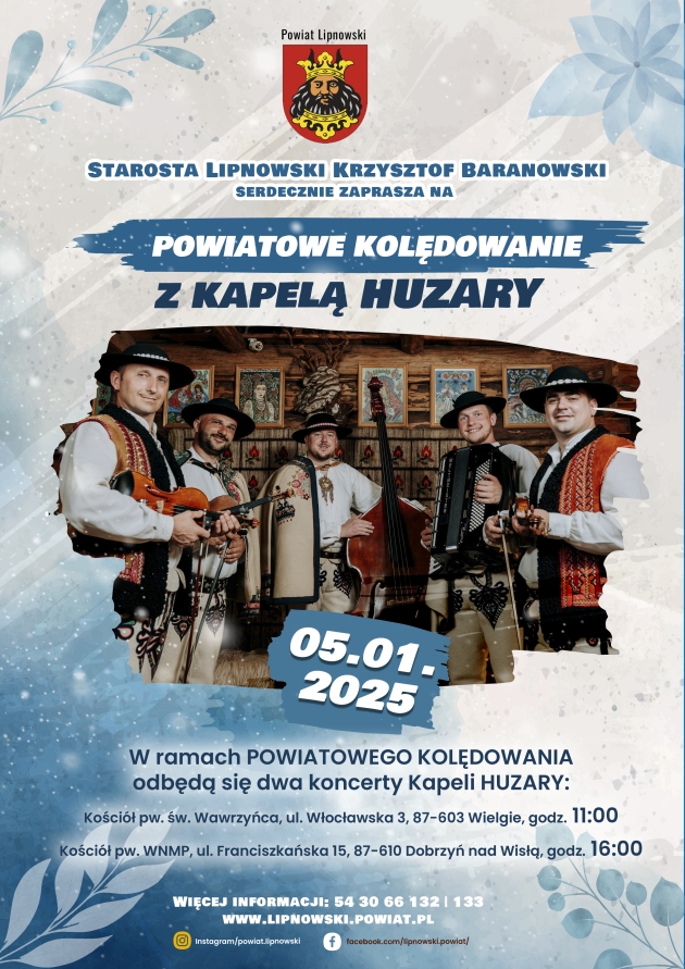 Plakat - Powiatowe Kolędowanie z Kapelą Huzary