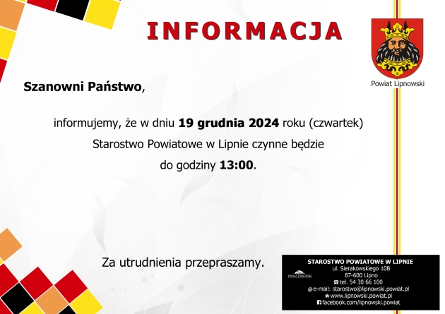 Informacja o godzinach pracy urzędu