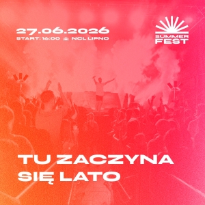 Grafika ilustracyjna z napisem "Tu zaczyna się lato" i logo summer fest