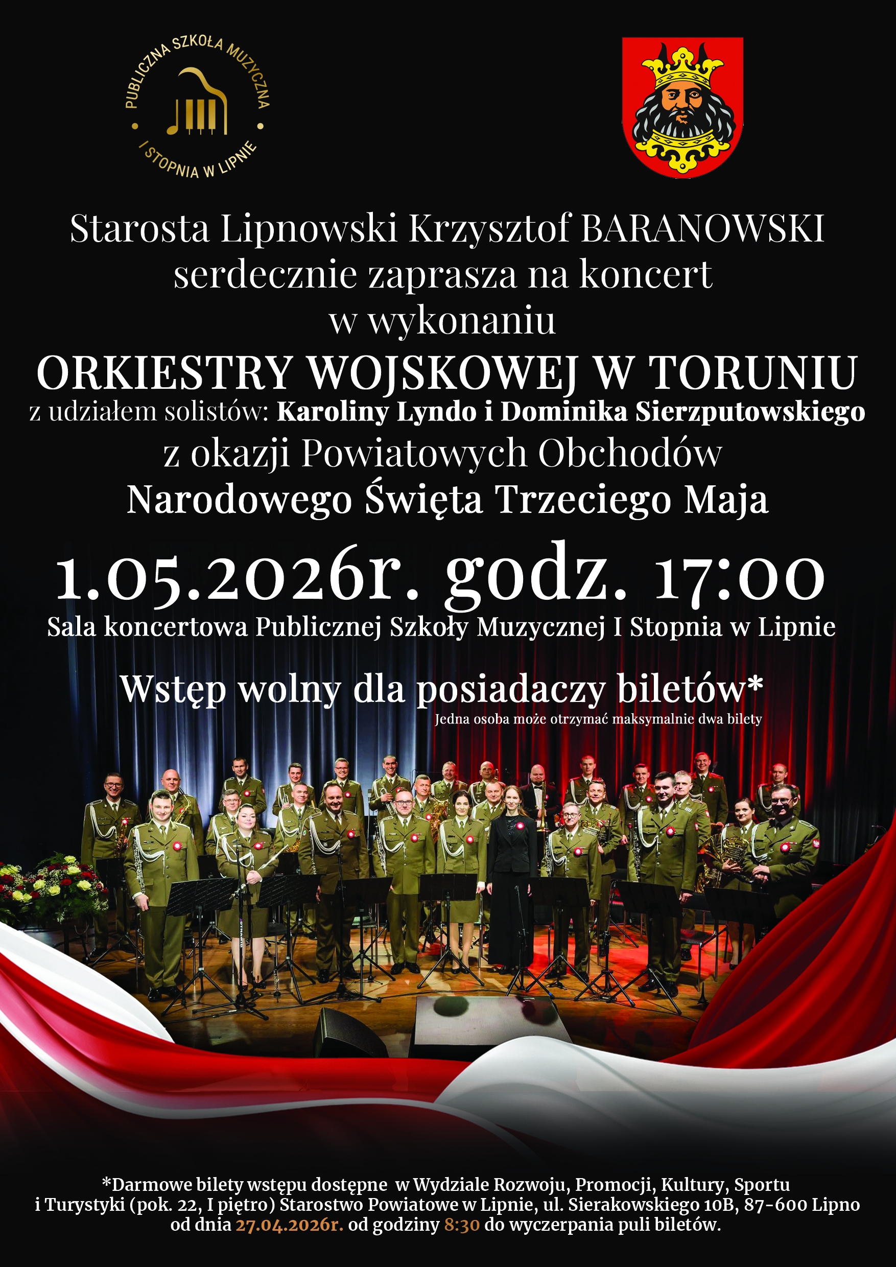 Zaproszenie na wyjątkowy koncert z okazji Powiatowych Obchodów Narodowego Święta Trzeciego Maja
